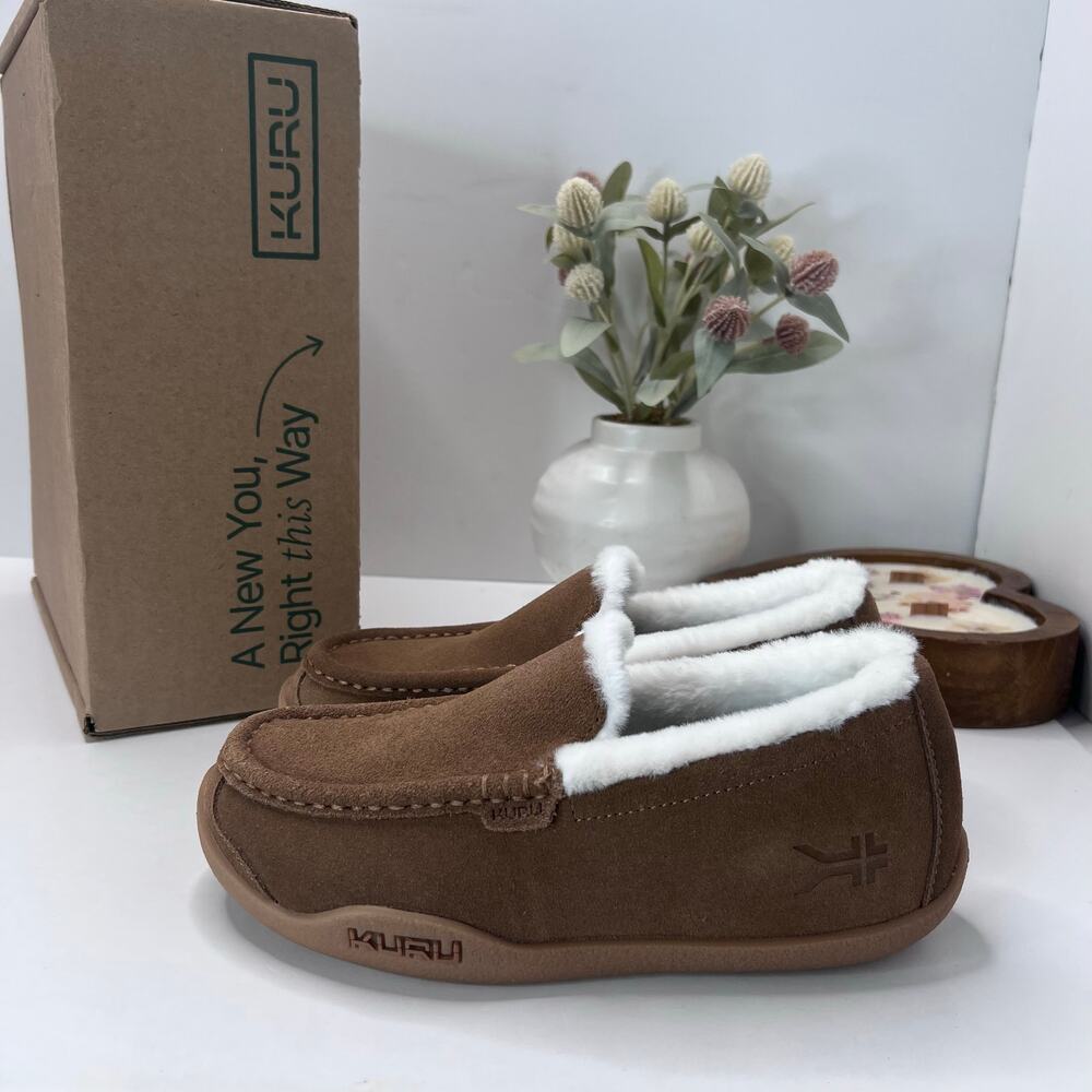 Kuru Loft Suede Faux Shearling Slipper Chestnut/Gum Women 7.5 Medium NWB